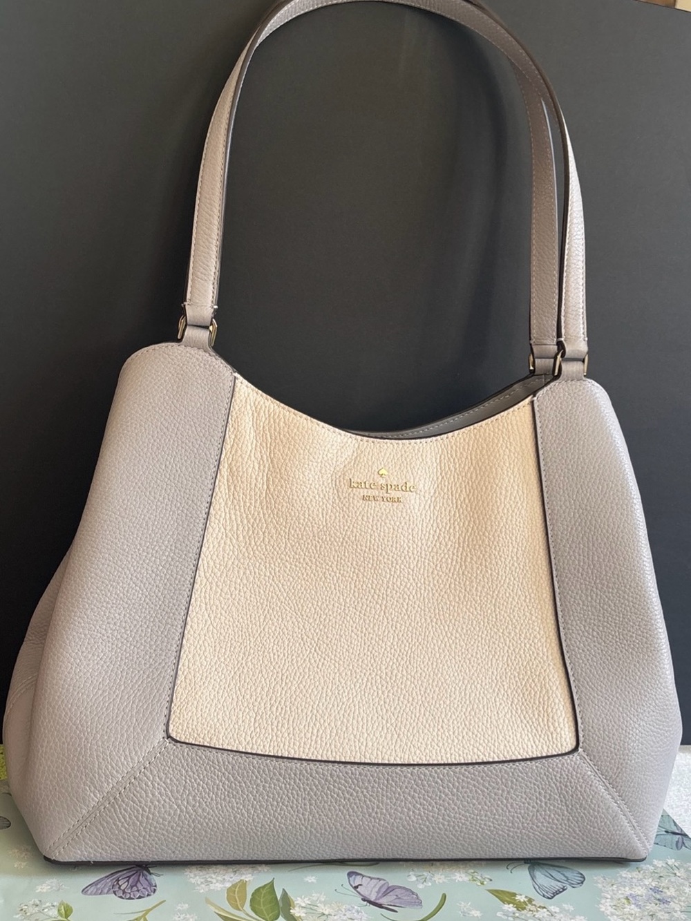 Kate Spade New York Gray Pebbled Shoulder Bag Zip Closure Gold Hardware Lined